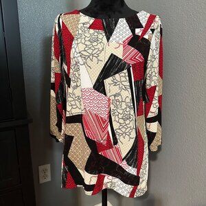 Chico’s Easywear Tunic Top Womens Size 0‎ Small Patchwork Abstract Floral Boho